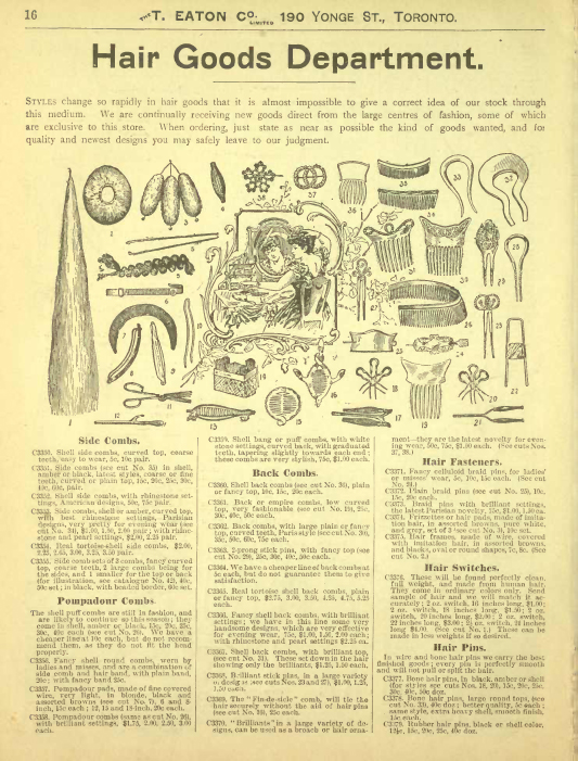 Hair Goods from the 1899-1900 Autumn Winter Eaton's Catalog, Source: The Toronto Public Library